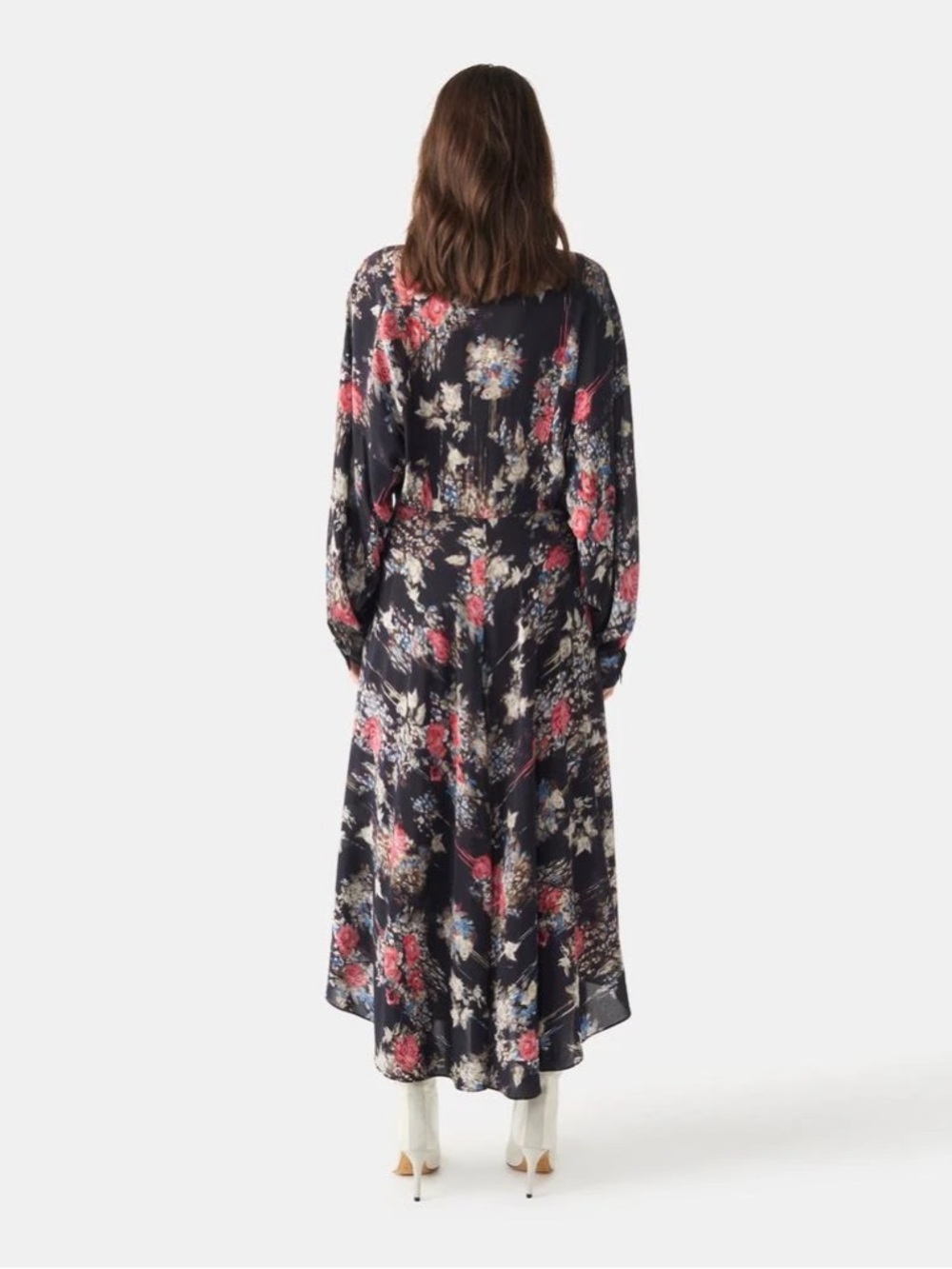 IRO Black Floral Wrap Midi Dress with Pink and Blue Accents - Picture 7 of 11